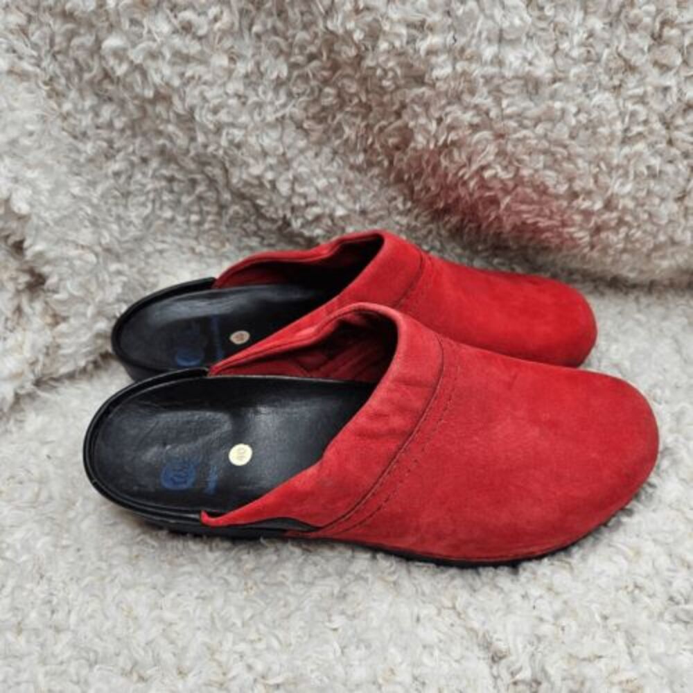 Wolky Red Leather Wooden Platform Clogs sz 40